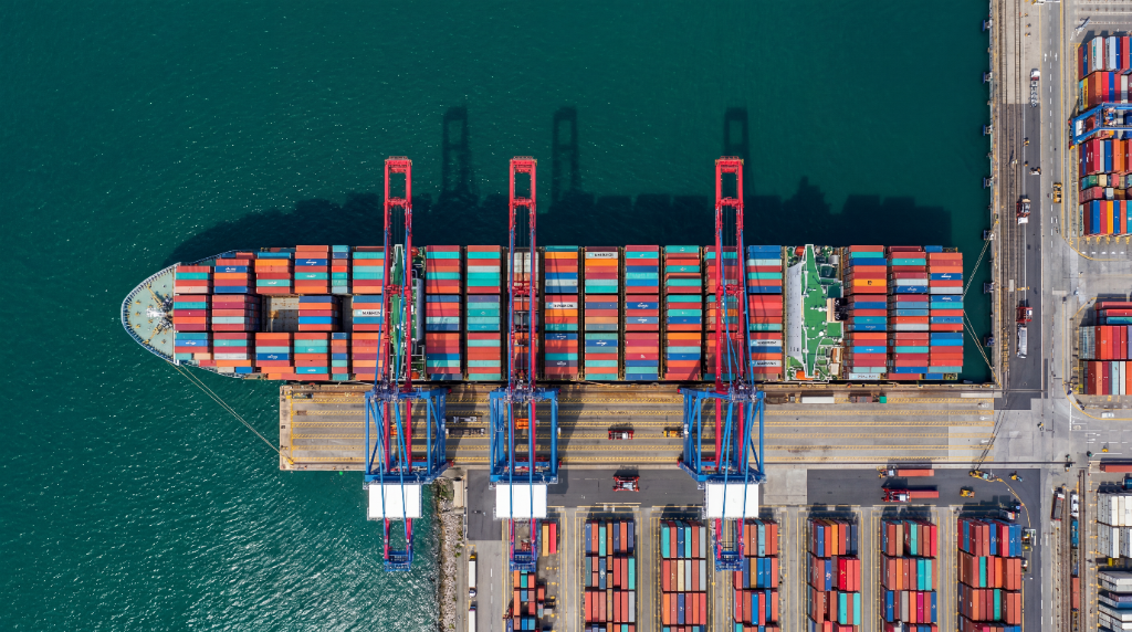 Aerial view of container port